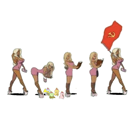 Walking bimbo picks up Mitchiri Neko, reads it and becomes a commie